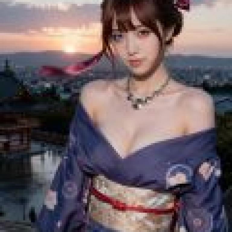 神秘的日本女友，一位身穿藍色洋裝的美麗女子坐在石頭上。