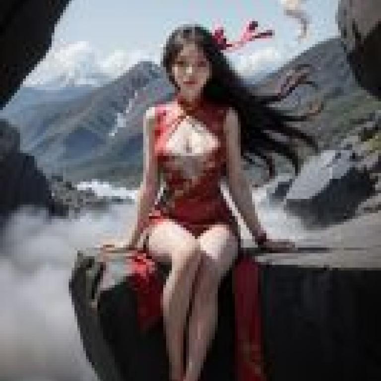 山巒幻影：這位女子有著長髮。