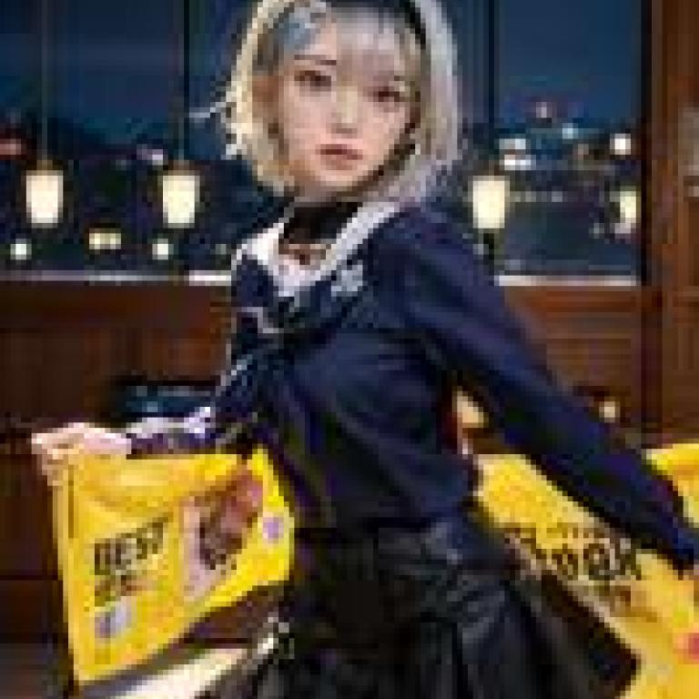 sora ginko，The Ryuo Work Is Never Done，A woman posing with two bags that say best on them.