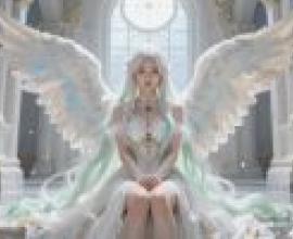 Angels in the Palace，A girl wearing wings and sitting down.
