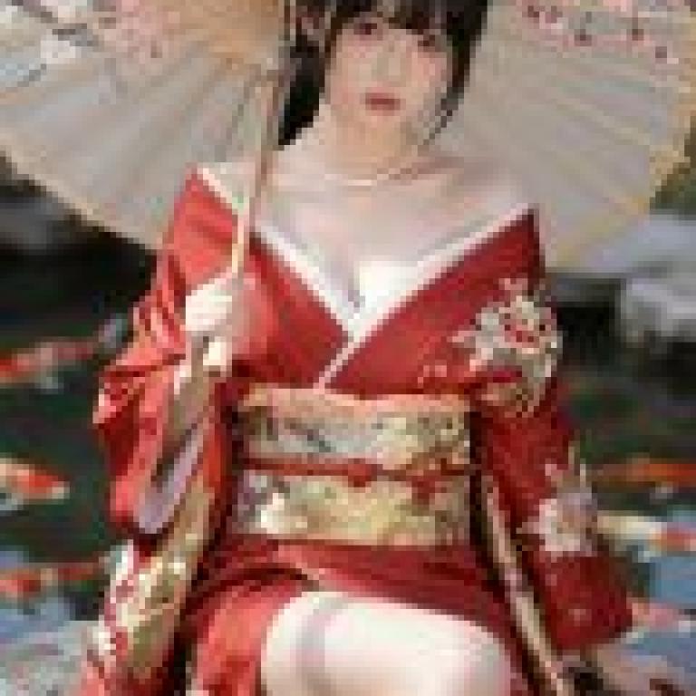 Cherry blossoms and kimonos，A girl wearing red kimono.