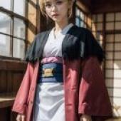 手機桌布，Mashiro (真白) ，ムシブギョー，蟲奉行，寫實，窗前有一位身穿白色和紅色衣服的女子。