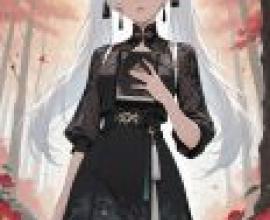 女孩們，一位白髮女孩拿著一本黑金相間的書。