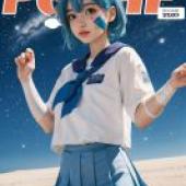 Earth chan hololive，戴圍巾的藍髮女孩。