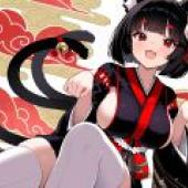 yamashiro azur lane，Cat is sitting down with red eyes.