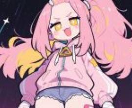 Pinch face girl，Girl with pink hair wearing a pink jacket.