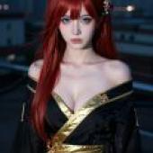ZIT 01，A girl with red hair and an elaborate black and gold outfit.