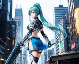 Future Warrior，A girl in blue is standing with a sword.