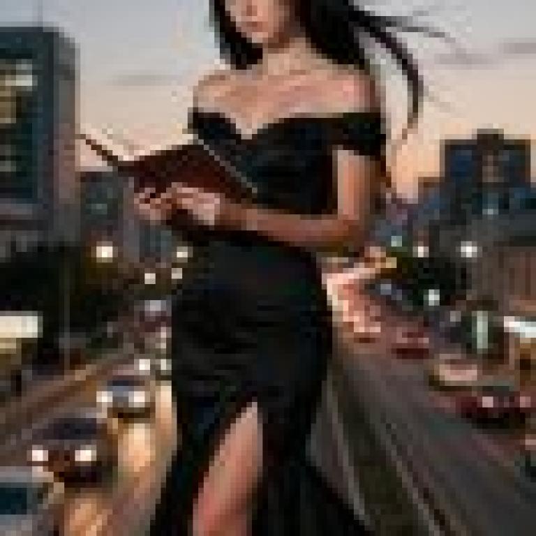 girl，A woman reading in front of a city street.