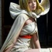 手機桌布，Orochi (オロチ) ，Fire Force，寫實，一位金髮動漫女性角色坐著。