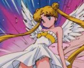 水手月亮 月野兔，一幅長著翅膀和光環的女性畫像。