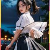 Mobile wallpaper， Tokishikko Dana， トキシッコ・ダナー， realistic， a beautiful girl in a white and black dress standing on the side of the road.