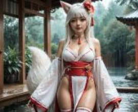 狐狸巫女，這位女士穿著紅白相間的衣服。