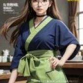 Mizuki Nakahara (中原ミズキ). Lycoris Recoil，A woman with glasses and blue hair stands in front of a XMAC ad.