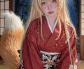 Ancient Fantasy，A girl with fox ears in a Japanese kimono.