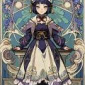 Yunjin，Genshin Impact，身穿洋裝、頭頂有翅膀的藍髮女孩。