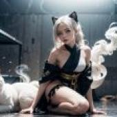 Computer desktop， live -action version， kimono beauty， cat and painter: art blending