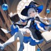 Naughty Magic Girl，A cartoon witch with books reading.