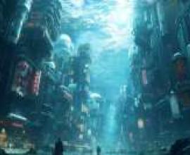 現代亞特蘭提斯幻象，一名男子正走在一座水下城市前。