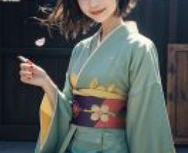 Lijia，Pokemon，一名身著日式服裝的小女孩坐在長凳上。