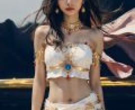 Egyptian Goddess，A woman in a white dress and gold accessories.