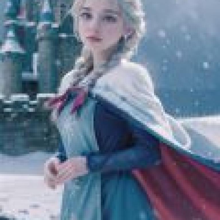 《冰雪奇緣》中的艾莎，身穿披風和禮服的艾莎。