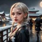 Braided Beauty in Rainy Moonlight - Ayami Kojima Wallpaper Free Download