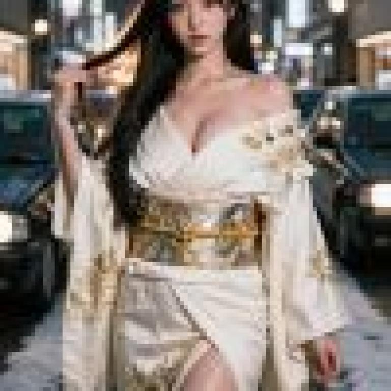 街頭美女，一位穿著和服、戴著鮮花的女子。