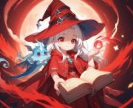 Magic book，Young girl holding book with red cloak and hat.