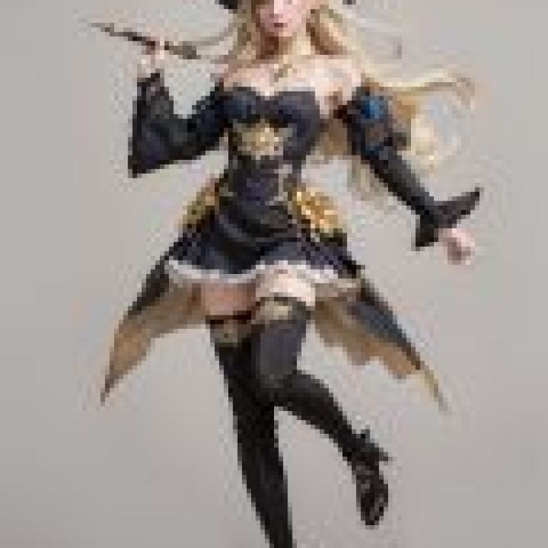 原神娜薇婭，身穿哥德式服裝、手持寶劍的金髮女子。