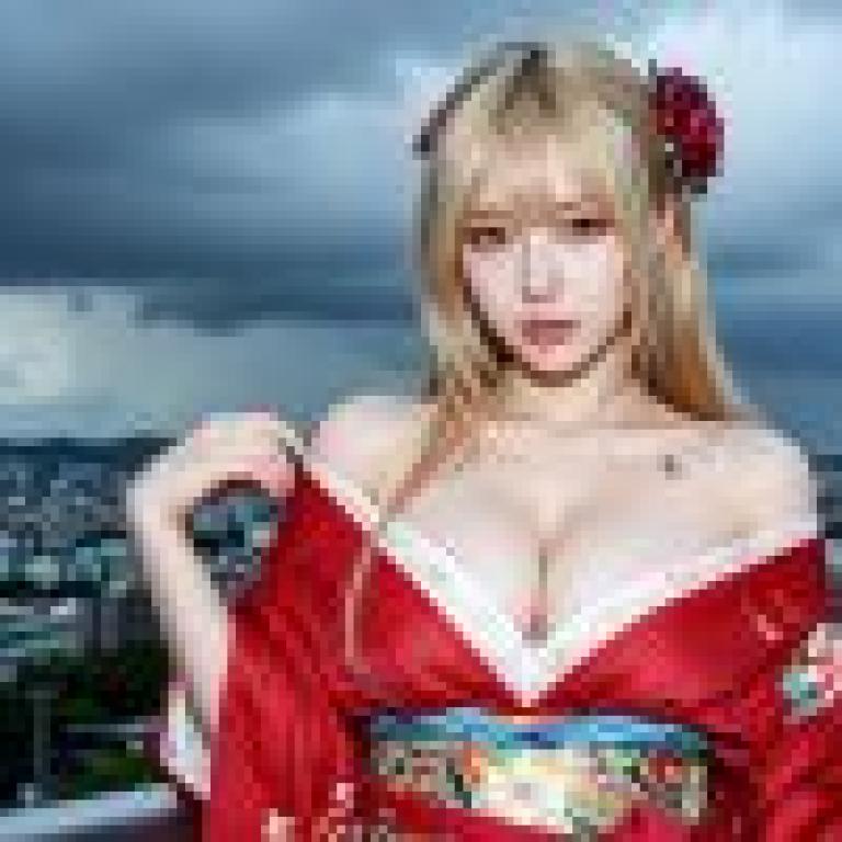 Beautiful photographer，A beautiful woman in red dress holding her necklace.