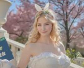 save earth，A blonde woman in white dress holding a book that says save earth.