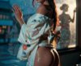 Japanese kimono，Woman sitting in room at night.