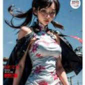 Mobile wallpaper， Fumi Kanno， Megami Tensei， realistic， woman in a dress with floral patterns.