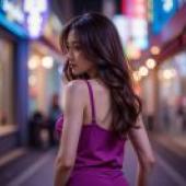 Streets that do not existA woman wearing a purple dress.