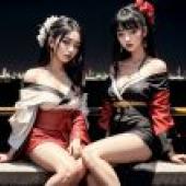 Live version， Japanese kimono beauty， beautiful tablecloth， anime tablecloth， city night