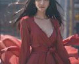 Cattleya Baudelaire Violet Evergarden，A woman in a red dress has long hair.