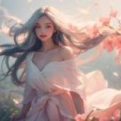 花之女神：一位長髮少女身穿粉紅色和白色的衣服。