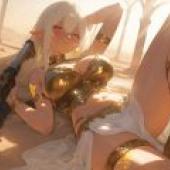 Desert mirage，Anime girl lying on ground holding gun.