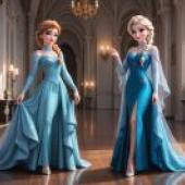 Frozen cozy elsa，Disney princesses stand in front of each other.