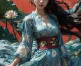手機桌布 蓮花幽影，寫實 漢服少女的蓮花幽影