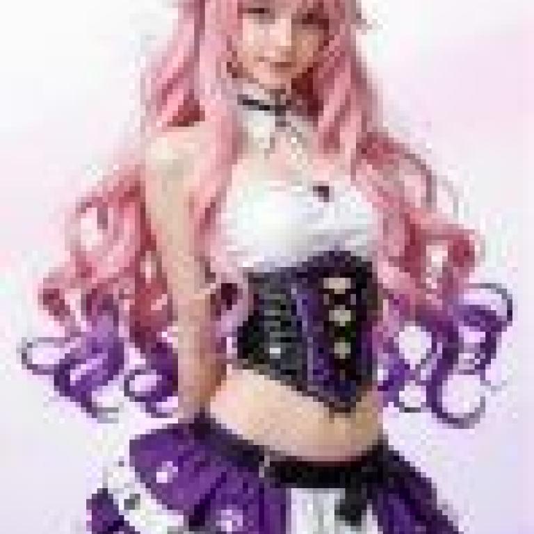 Dynamic outfits，A cat girl wearing pink and purple.