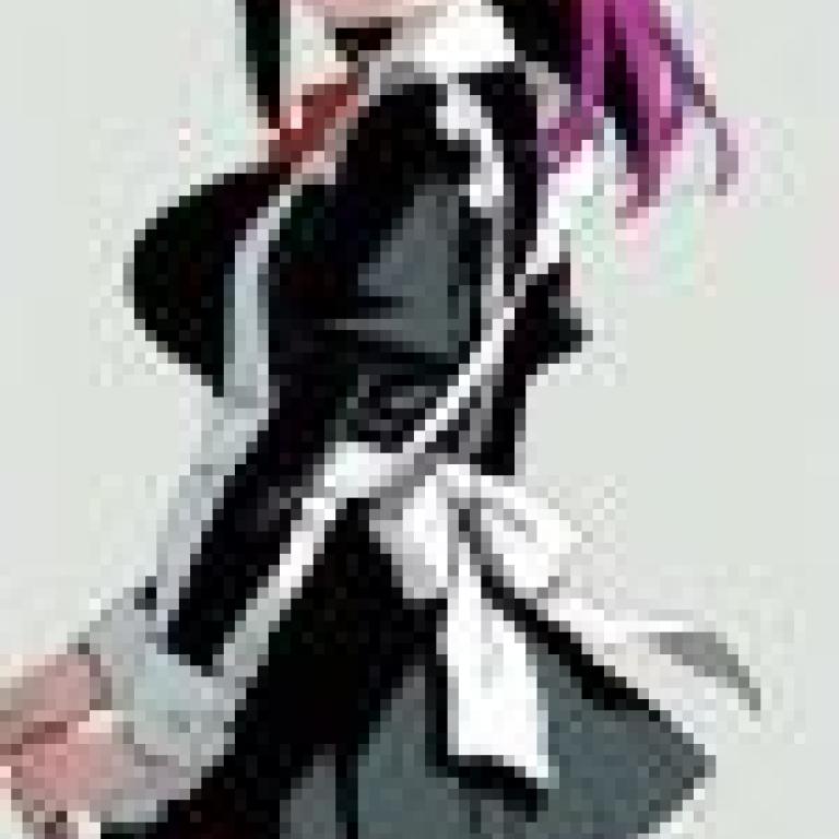 女孩們，一個有著紫色頭髮、身穿黑白相間衣服的女僕。