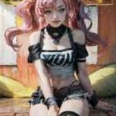 妮可·德瑪拉（Nicole Demara）Zenless Zone Zero，坐在長凳上、穿著粉紅色頭髮的女孩。