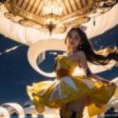 Computer desktop， live version， beautiful girl of light， Sichuan Qiluo， Cure Twinkle， Bright Starlight: Yellow skirt womens elegant style