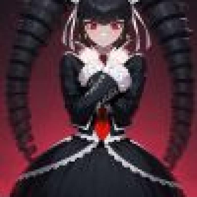 celestia ludenberg danganronpa，A girl with black hair in buns and a red necklace.