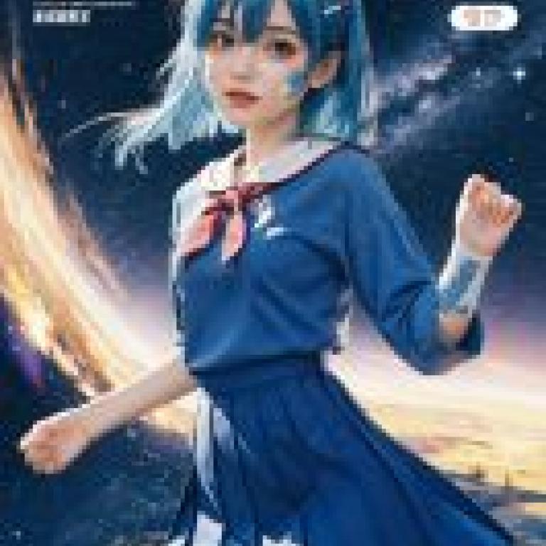Earth chan hololive，一位藍髮女孩身穿藍白相間的洋裝。