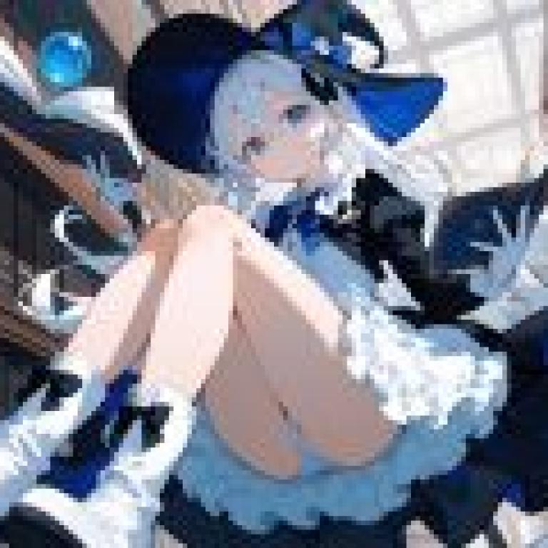 調皮魔法女孩，一個穿著白色和藍色洋裝的女孩正在看書。