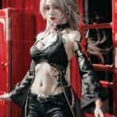 Acheron， Honkai Star Rail，A girl with painted black nails wearing a black dress.