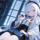 The Mysterious Castle Mistress，A girl in glasses holding book with blue and gold clothes.